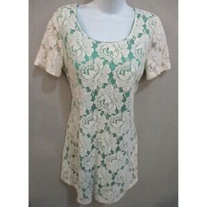 Candy Couture Stretch Lace Shift Dress Womens Juniors Size Large Beige & Green